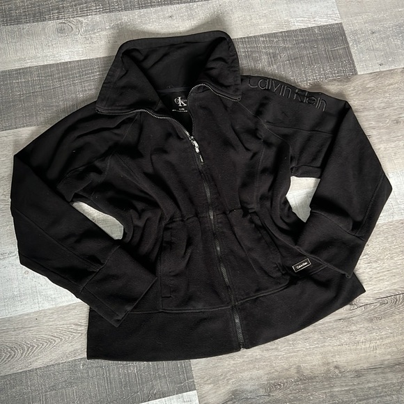 Y2K Calvin Klein Fleece Jacket Women’s sz XL Black Full Zip Pockets Performance - Picture 3 of 10